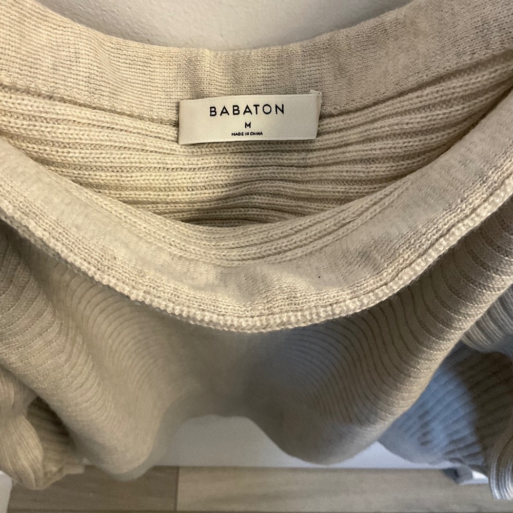 Merino wool beige ribbed knit sweater by Babaton Aritzia, size medium
